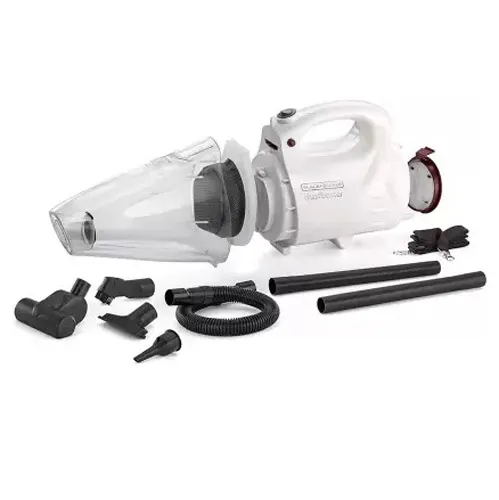Black & Decker VH802-IN, 800 Watt, 900ml dustbowl,150 Air Watts High Suction Bagless Dustbuster Vacuum Cleaner and Blower with 8 Attachments and Shoulder Strap (White)