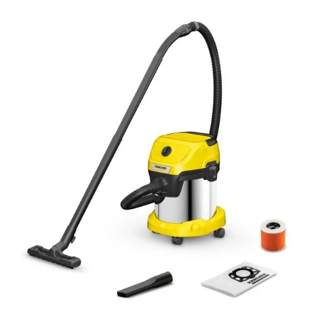 Kaercher 15 L Stainless Steel Vacuum Cleaner WD 3 S V-15/4/20 (YSY) *EU 4 m cable, 2 m suction hose and cartridge filter 