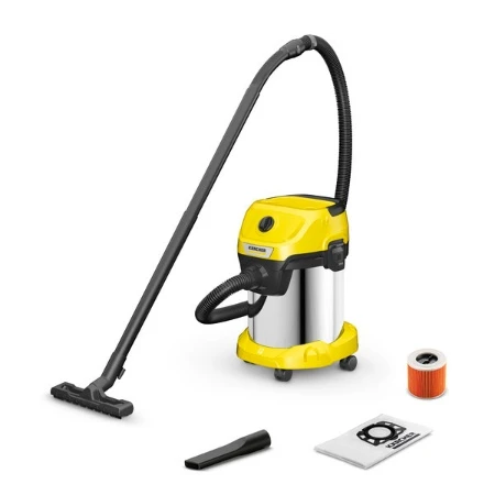 Kaercher 17 L Stainless Steel Vacuum Cleaner WD 3 S V-17/4/20 (YSY) *EU with single-piece cartridge filter, 4 m cable, 2 m suction hose and compact storage